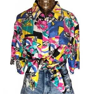 Vintage 100% Silk Abstract Button Down Shirt